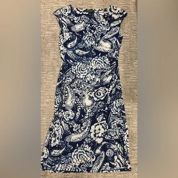 Lauren Ralph Lauren Blue and White Floral Paisley Dress size 8 NWOT - Picture 2 of 5